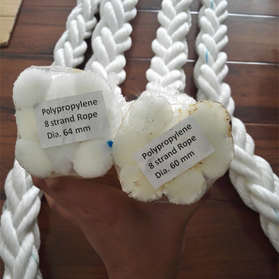 Witte hoge sterkte PP polypropyleen 8 strengen 64 mm mooring touw voor zeeverbinding